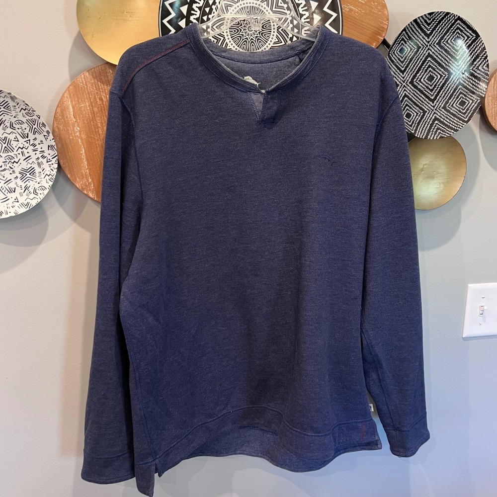 Tommy Bahama Mens Blue Heathered Notch Neck Sweatshirt ST226471RA Large